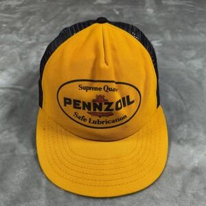 Vintage Pennzoil Trucker Hat Yellow Black Mesh USA Safe Lubrication Snapback